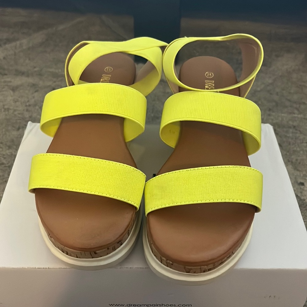 Neon green platform wedge sandal